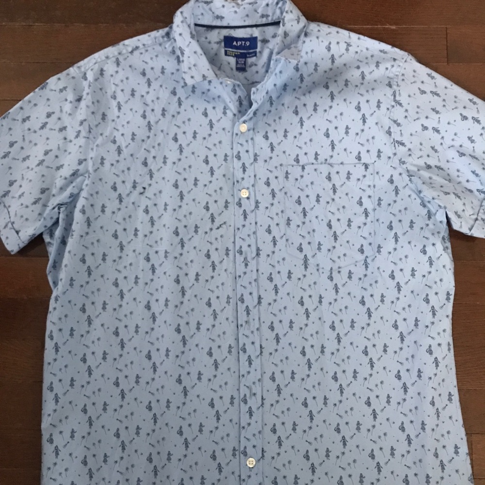 Apt. 9 blue Hawaiian designed short sleeve flannel